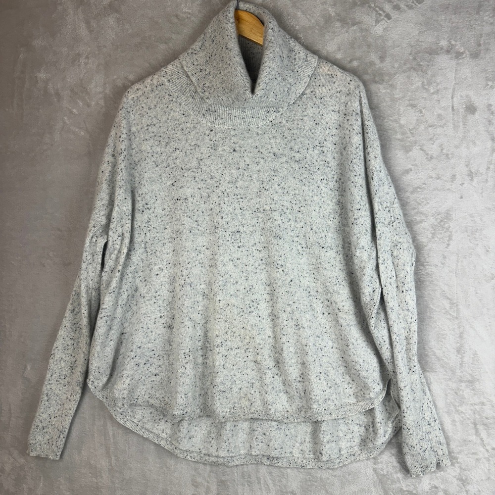 Vertical Design 100% Cashmere Turtleneck Sweater Grey Speckled Oversized Large